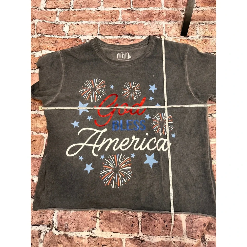 Isaac Morris God Bless America Graphic Tee Charcoal Mineral Wash Large L - Picture 7 of 9